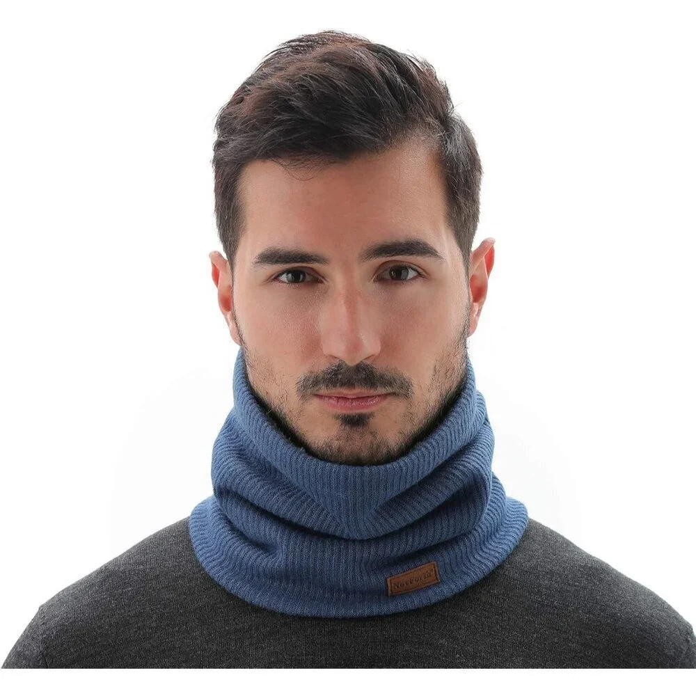 Men's Blue Winter Ski Neck Gaiter Face Scarf Fleece Lined Windproof Scarves